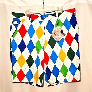 NWT Royal & Awesome "King of Diamonds" Mens Multi-colored Stretch Golf Shorts 40